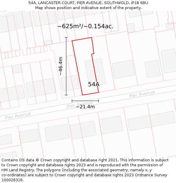 54A, LANCASTER COURT, PIER AVENUE, SOUTHWOLD, IP18 6BU: Plot and title map