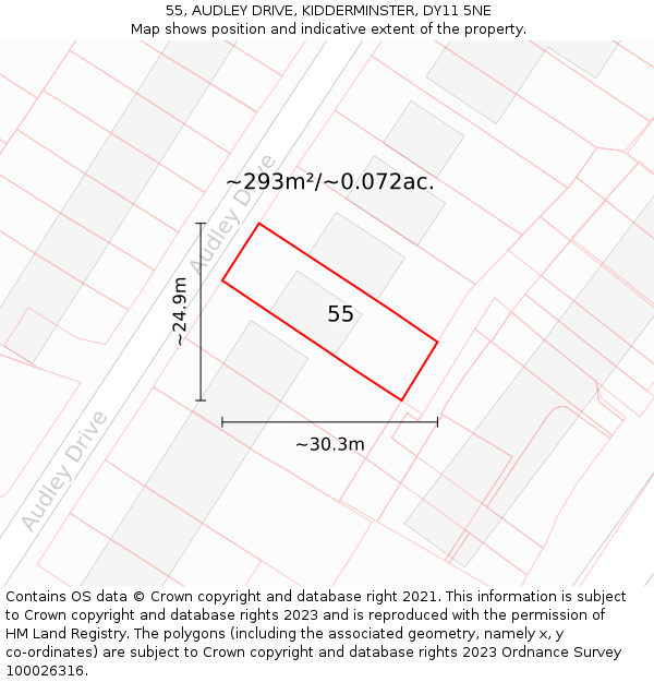 55, AUDLEY DRIVE, KIDDERMINSTER, DY11 5NE: Plot and title map