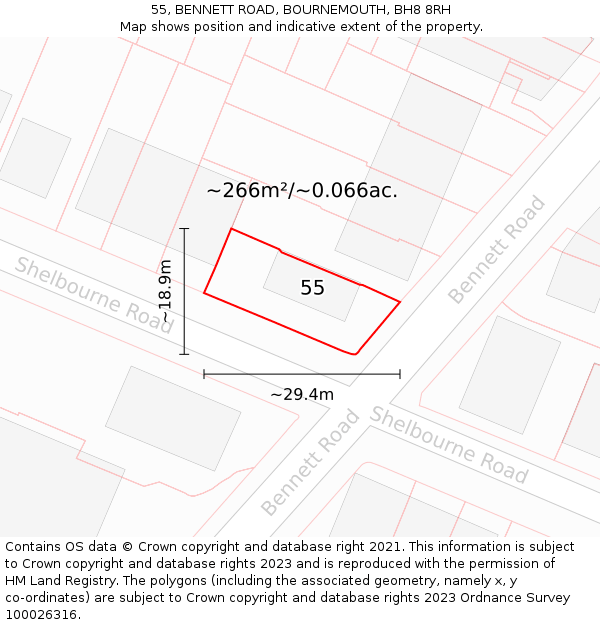 55, BENNETT ROAD, BOURNEMOUTH, BH8 8RH: Plot and title map