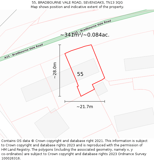 55, BRADBOURNE VALE ROAD, SEVENOAKS, TN13 3QG: Plot and title map