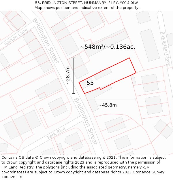 55, BRIDLINGTON STREET, HUNMANBY, FILEY, YO14 0LW: Plot and title map