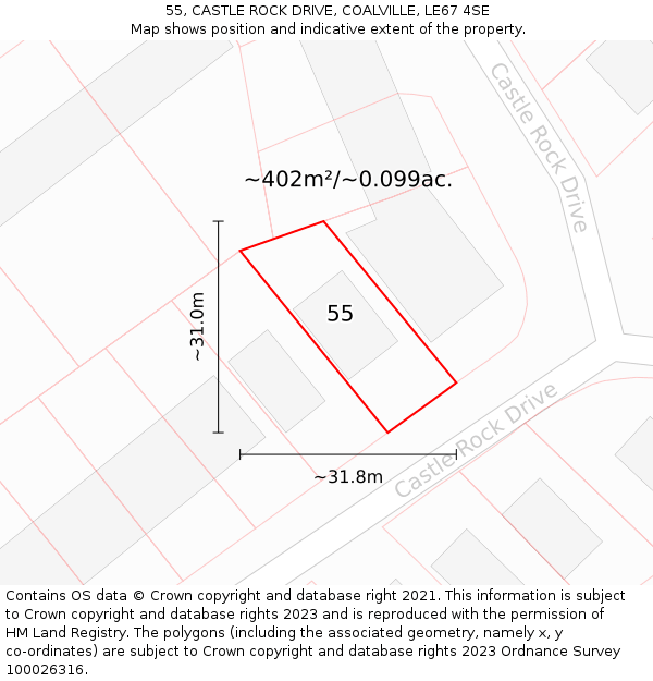 55, CASTLE ROCK DRIVE, COALVILLE, LE67 4SE: Plot and title map