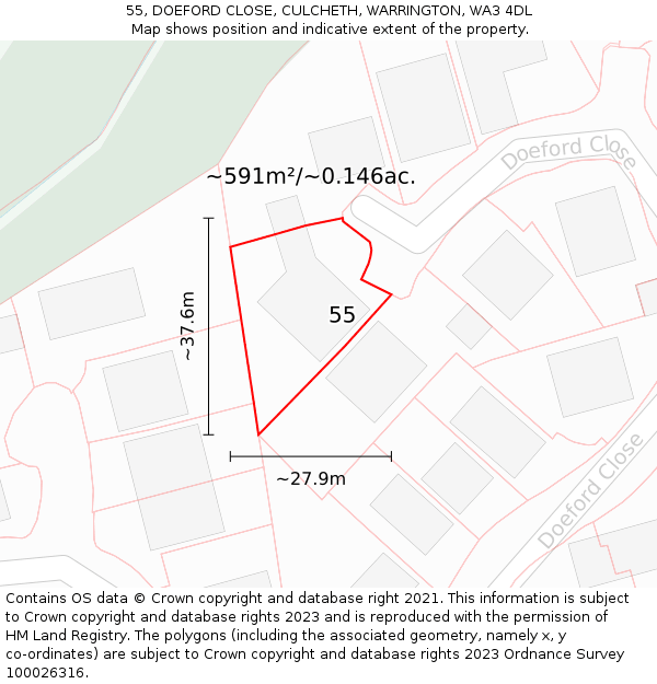 55, DOEFORD CLOSE, CULCHETH, WARRINGTON, WA3 4DL: Plot and title map