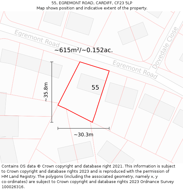 55, EGREMONT ROAD, CARDIFF, CF23 5LP: Plot and title map