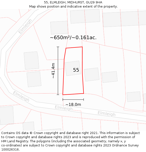 55, ELMLEIGH, MIDHURST, GU29 9HA: Plot and title map