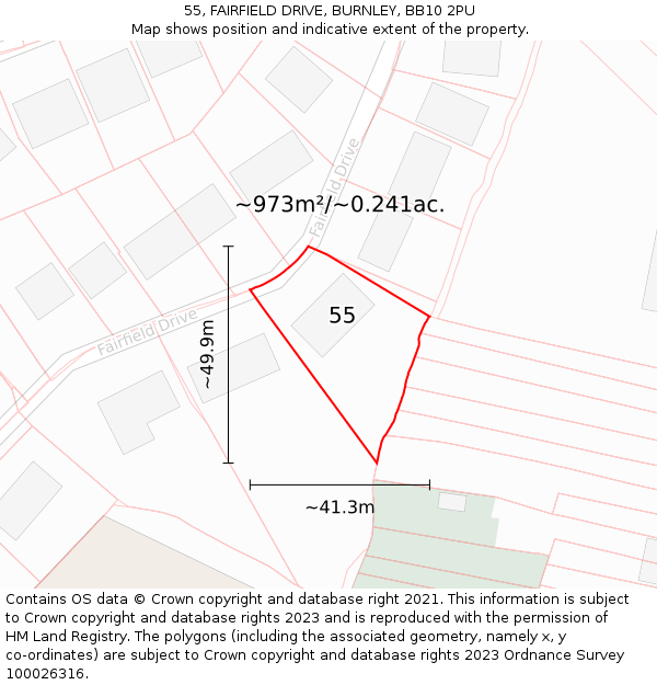 55, FAIRFIELD DRIVE, BURNLEY, BB10 2PU: Plot and title map