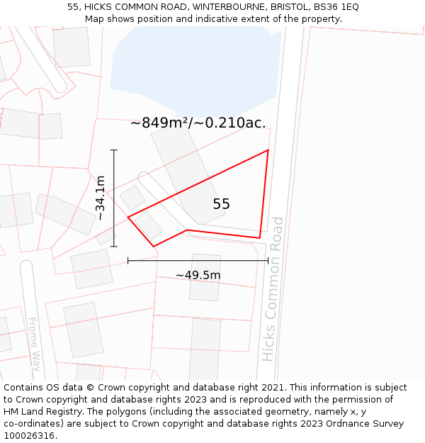 55, HICKS COMMON ROAD, WINTERBOURNE, BRISTOL, BS36 1EQ: Plot and title map