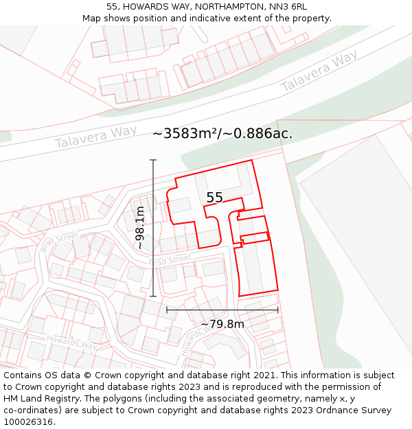 55, HOWARDS WAY, NORTHAMPTON, NN3 6RL: Plot and title map