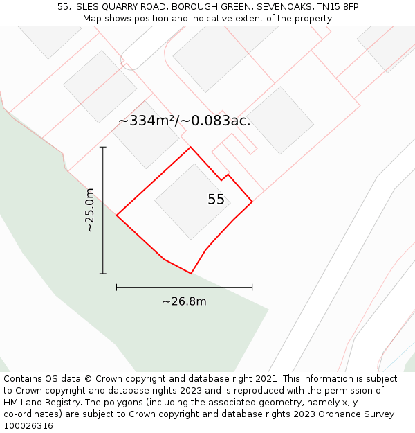 55, ISLES QUARRY ROAD, BOROUGH GREEN, SEVENOAKS, TN15 8FP: Plot and title map