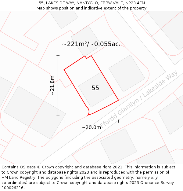 55, LAKESIDE WAY, NANTYGLO, EBBW VALE, NP23 4EN: Plot and title map