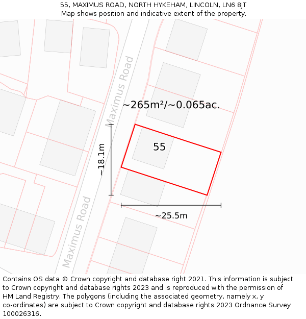 55, MAXIMUS ROAD, NORTH HYKEHAM, LINCOLN, LN6 8JT: Plot and title map