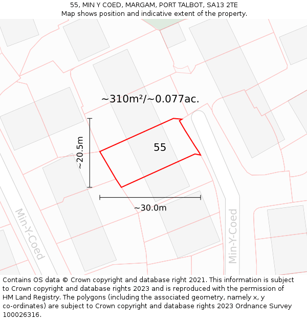 55, MIN Y COED, MARGAM, PORT TALBOT, SA13 2TE: Plot and title map