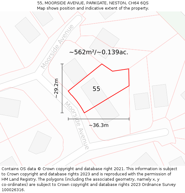 55, MOORSIDE AVENUE, PARKGATE, NESTON, CH64 6QS: Plot and title map