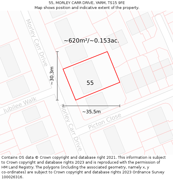 55, MORLEY CARR DRIVE, YARM, TS15 9FE: Plot and title map