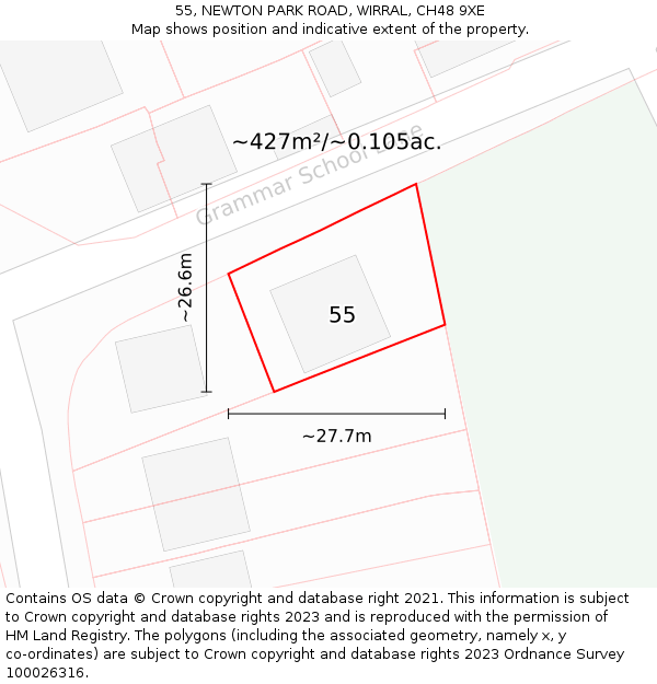 55, NEWTON PARK ROAD, WIRRAL, CH48 9XE: Plot and title map