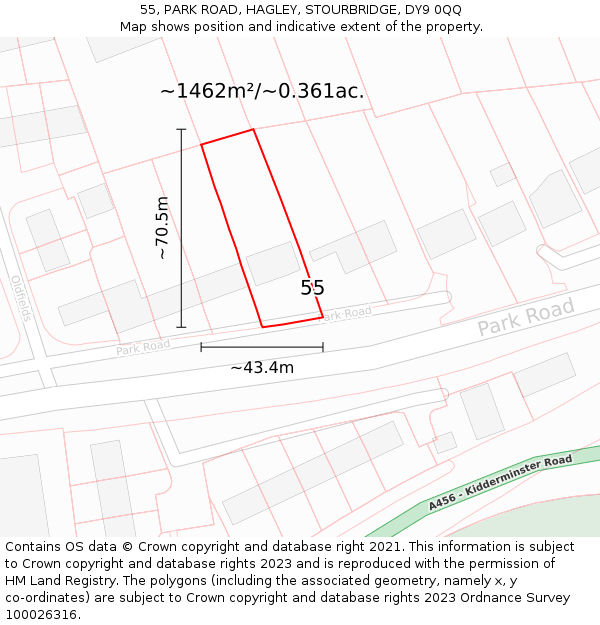 55, PARK ROAD, HAGLEY, STOURBRIDGE, DY9 0QQ: Plot and title map