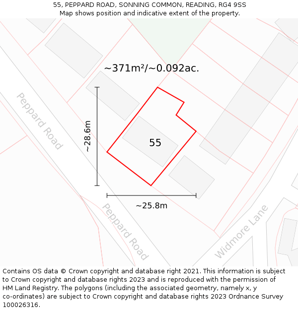 55, PEPPARD ROAD, SONNING COMMON, READING, RG4 9SS: Plot and title map