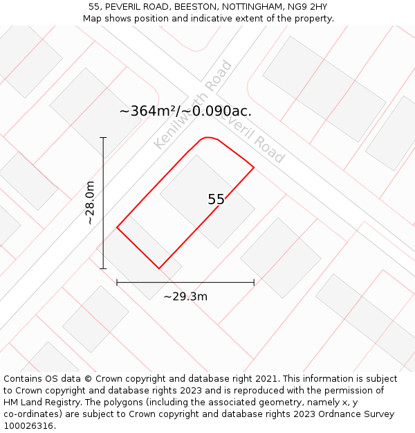 55, PEVERIL ROAD, BEESTON, NOTTINGHAM, NG9 2HY: Plot and title map