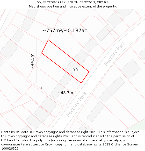 55, RECTORY PARK, SOUTH CROYDON, CR2 9JR: Plot and title map