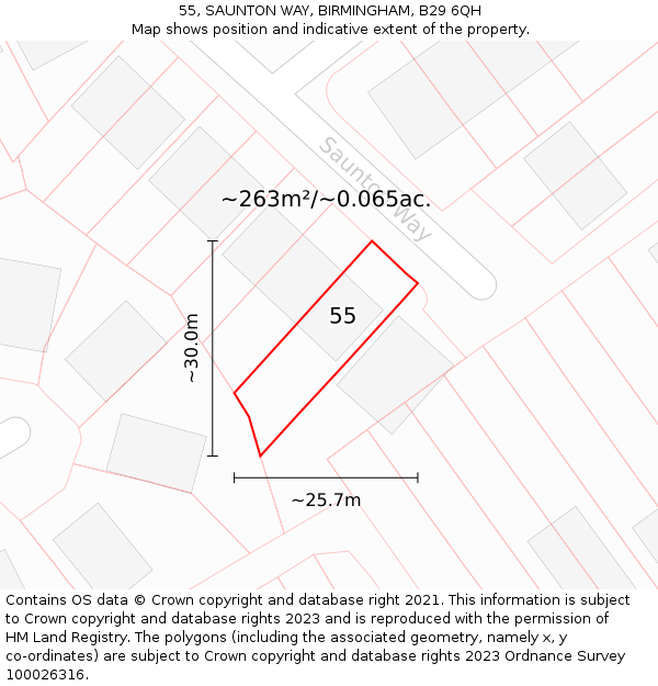 55, SAUNTON WAY, BIRMINGHAM, B29 6QH: Plot and title map