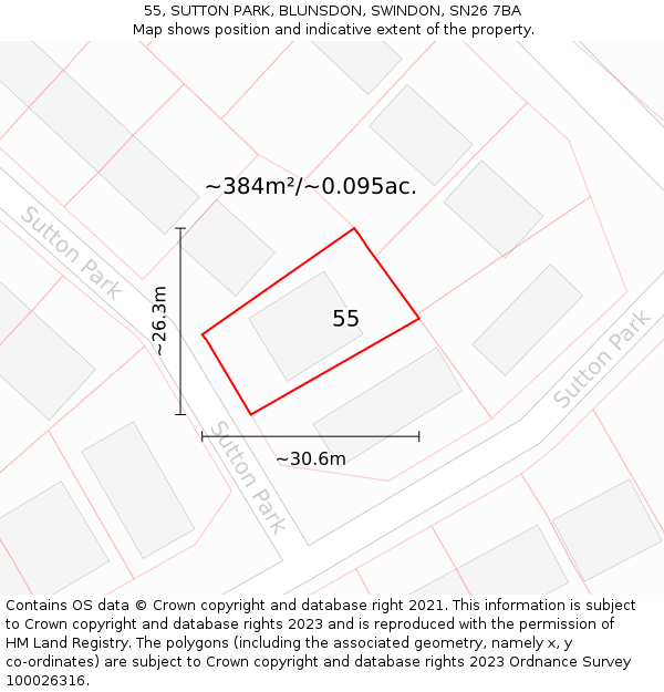 55, SUTTON PARK, BLUNSDON, SWINDON, SN26 7BA: Plot and title map