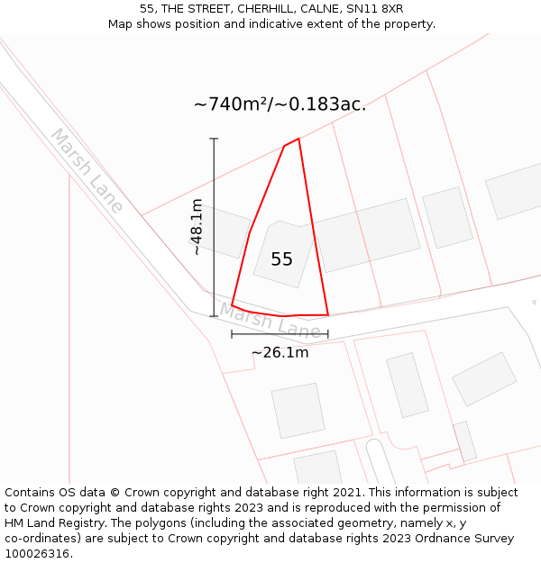 55, THE STREET, CHERHILL, CALNE, SN11 8XR: Plot and title map