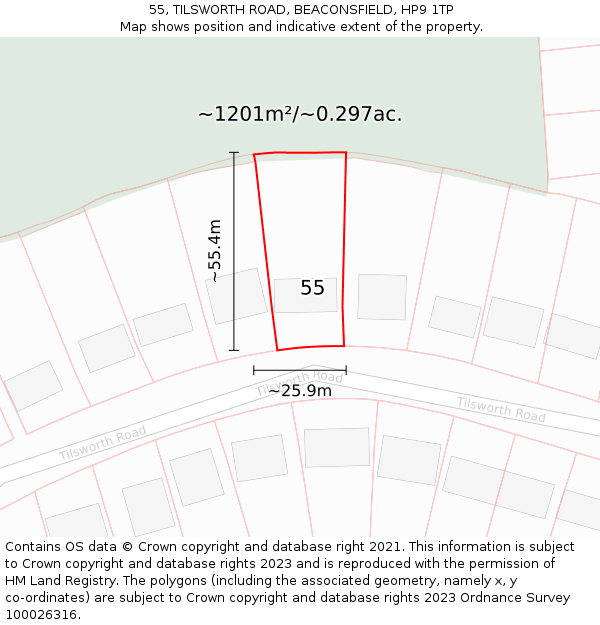 55, TILSWORTH ROAD, BEACONSFIELD, HP9 1TP: Plot and title map