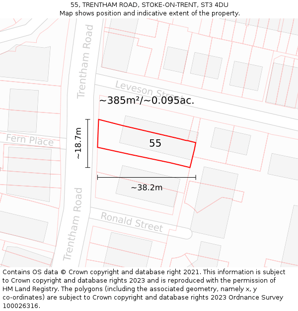 55, TRENTHAM ROAD, STOKE-ON-TRENT, ST3 4DU: Plot and title map