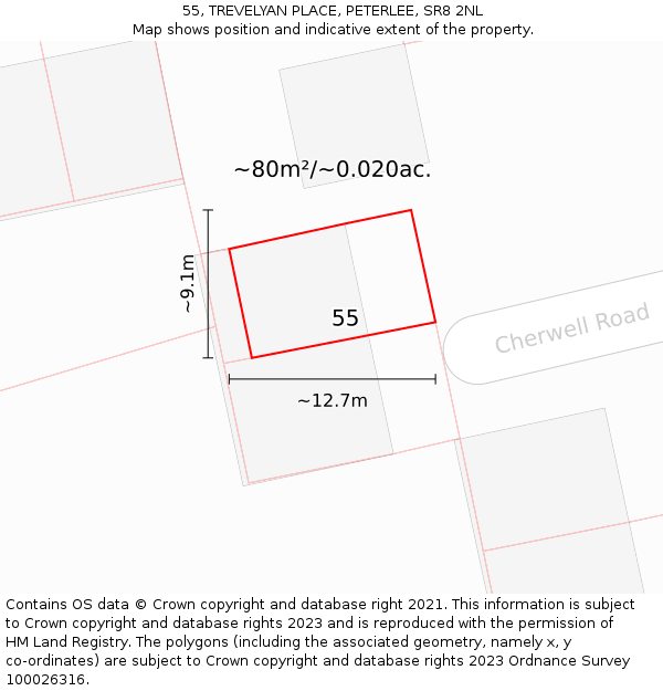 55, TREVELYAN PLACE, PETERLEE, SR8 2NL: Plot and title map