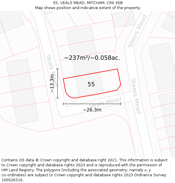 55, VEALS MEAD, MITCHAM, CR4 3SB: Plot and title map