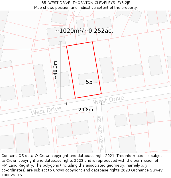 55, WEST DRIVE, THORNTON-CLEVELEYS, FY5 2JE: Plot and title map