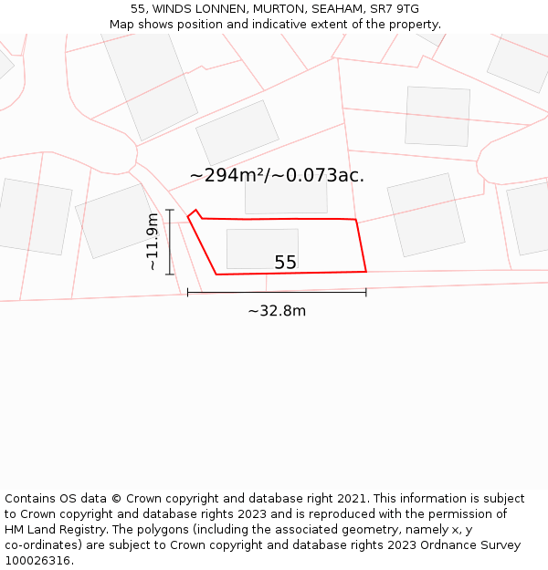 55, WINDS LONNEN, MURTON, SEAHAM, SR7 9TG: Plot and title map