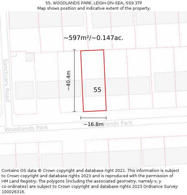 55, WOODLANDS PARK, LEIGH-ON-SEA, SS9 3TP: Plot and title map