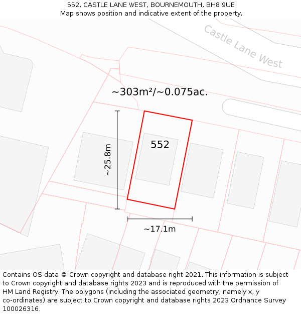 552, CASTLE LANE WEST, BOURNEMOUTH, BH8 9UE: Plot and title map