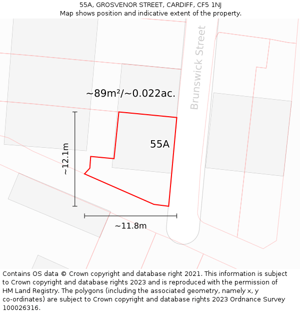 55A, GROSVENOR STREET, CARDIFF, CF5 1NJ: Plot and title map