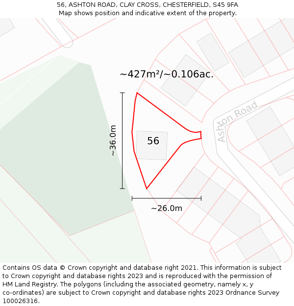 56, ASHTON ROAD, CLAY CROSS, CHESTERFIELD, S45 9FA: Plot and title map