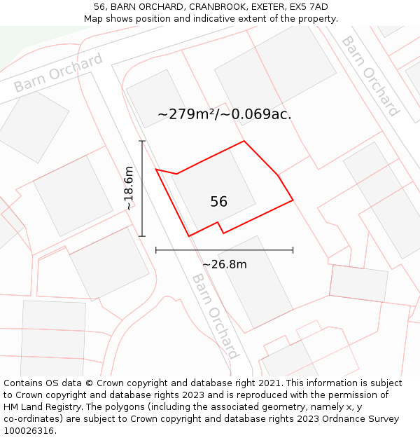 56, BARN ORCHARD, CRANBROOK, EXETER, EX5 7AD: Plot and title map