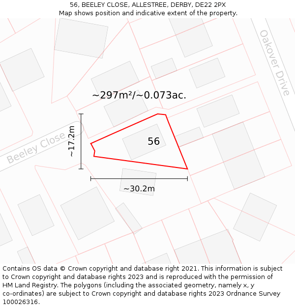 56, BEELEY CLOSE, ALLESTREE, DERBY, DE22 2PX: Plot and title map