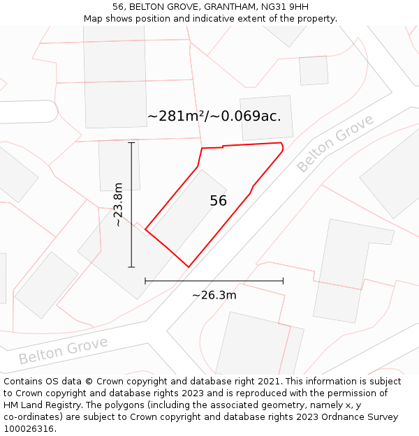 56, BELTON GROVE, GRANTHAM, NG31 9HH: Plot and title map