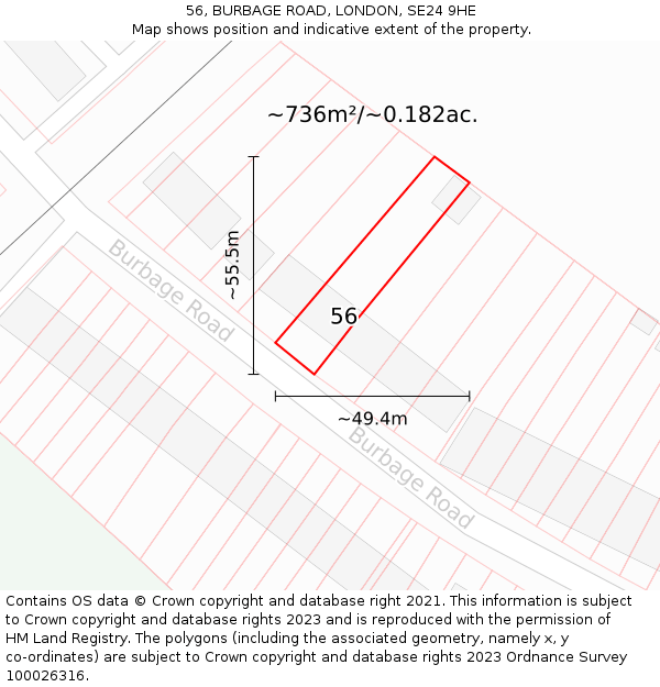 56, BURBAGE ROAD, LONDON, SE24 9HE: Plot and title map