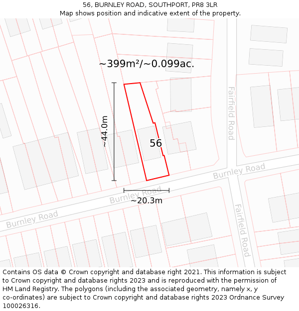 56, BURNLEY ROAD, SOUTHPORT, PR8 3LR: Plot and title map