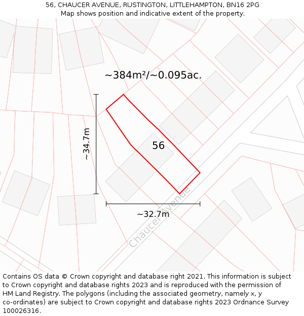 56, CHAUCER AVENUE, RUSTINGTON, LITTLEHAMPTON, BN16 2PG: Plot and title map