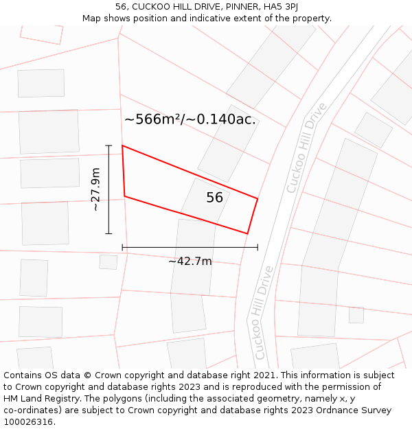 56, CUCKOO HILL DRIVE, PINNER, HA5 3PJ: Plot and title map