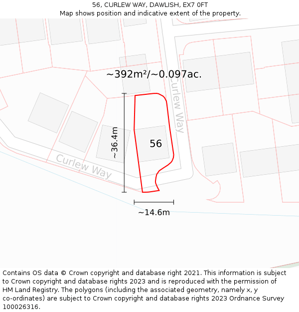 56, CURLEW WAY, DAWLISH, EX7 0FT: Plot and title map