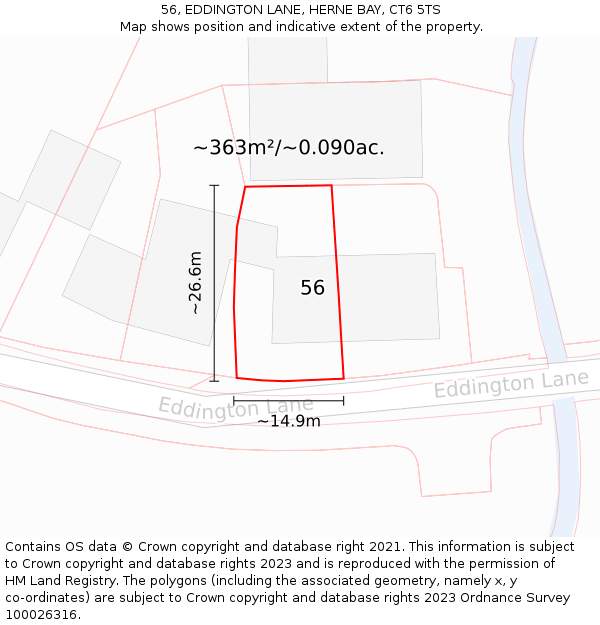 56, EDDINGTON LANE, HERNE BAY, CT6 5TS: Plot and title map