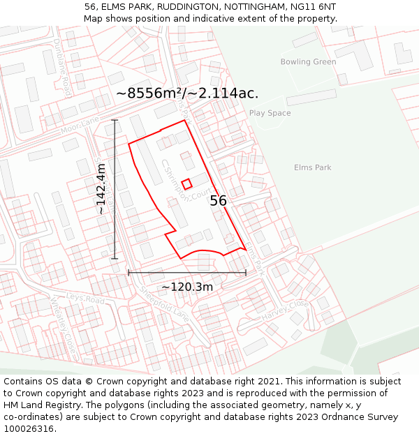 56, ELMS PARK, RUDDINGTON, NOTTINGHAM, NG11 6NT: Plot and title map