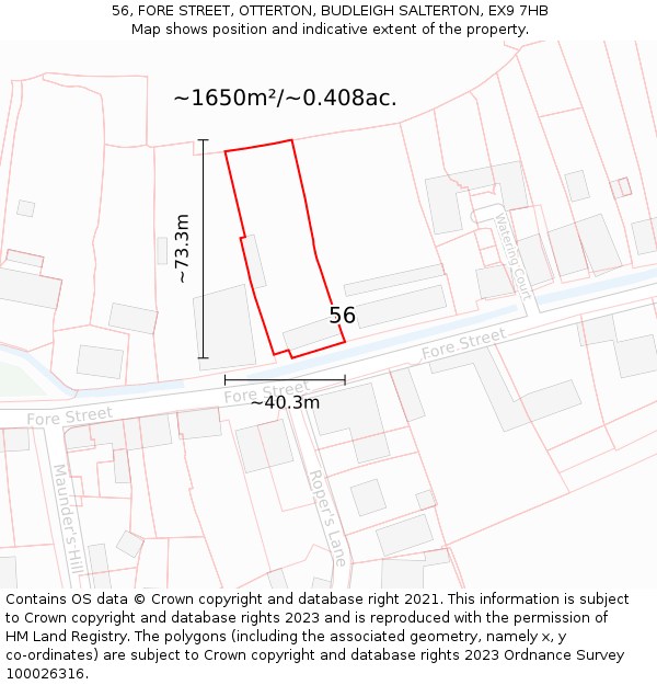 56, FORE STREET, OTTERTON, BUDLEIGH SALTERTON, EX9 7HB: Plot and title map