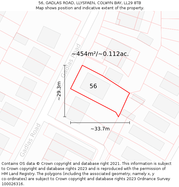 56, GADLAS ROAD, LLYSFAEN, COLWYN BAY, LL29 8TB: Plot and title map