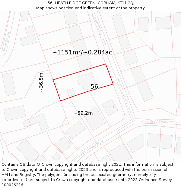 56, HEATH RIDGE GREEN, COBHAM, KT11 2QJ: Plot and title map