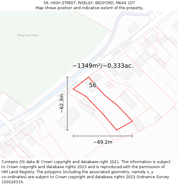 56, HIGH STREET, RISELEY, BEDFORD, MK44 1DT: Plot and title map